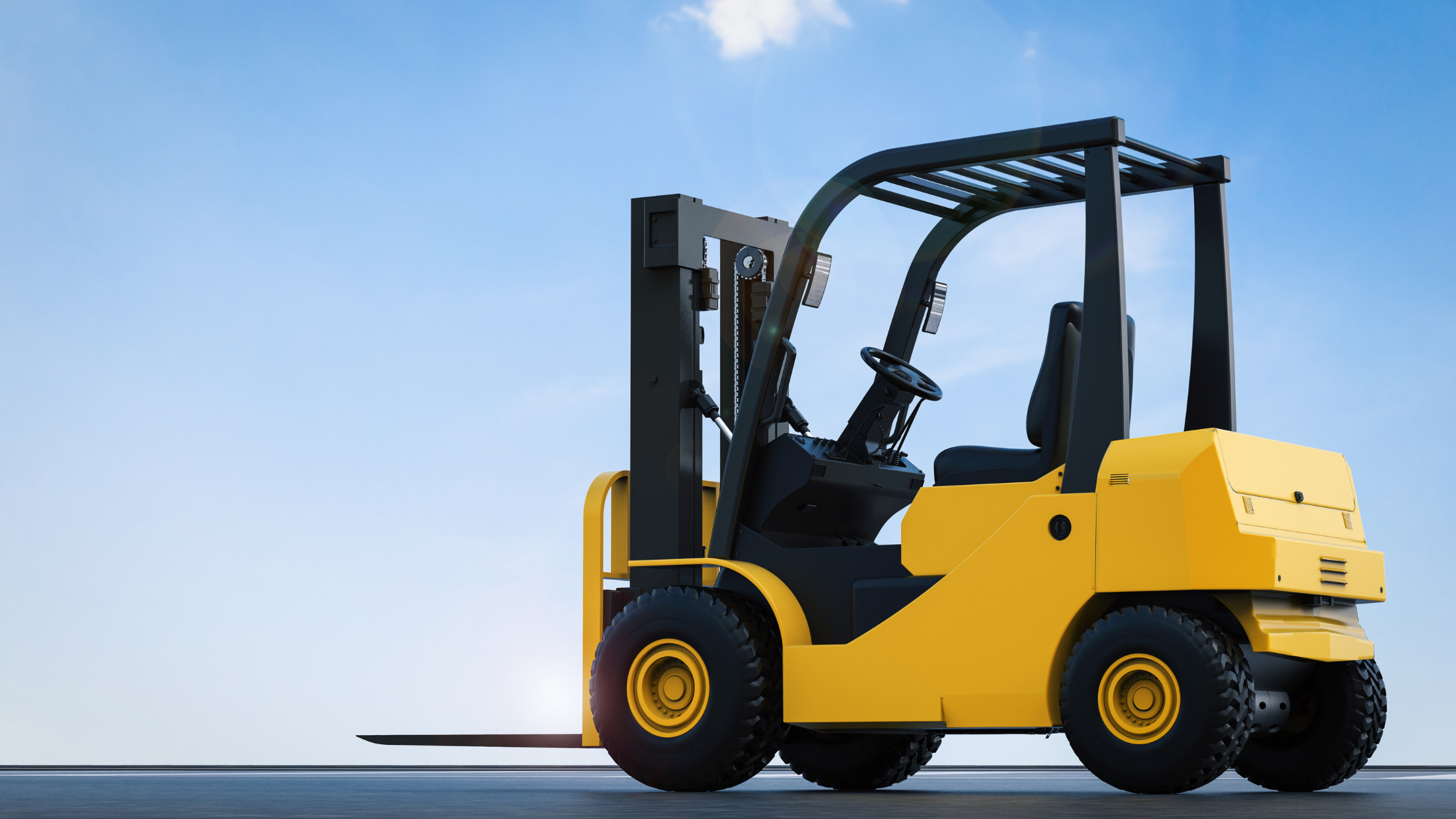 Yellow forklift working outside
